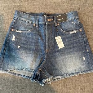NWT Express Super High Rise Mom shorts in dark wash denim